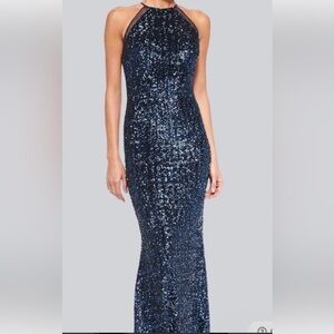 Badgley Mischka navy sequin gown